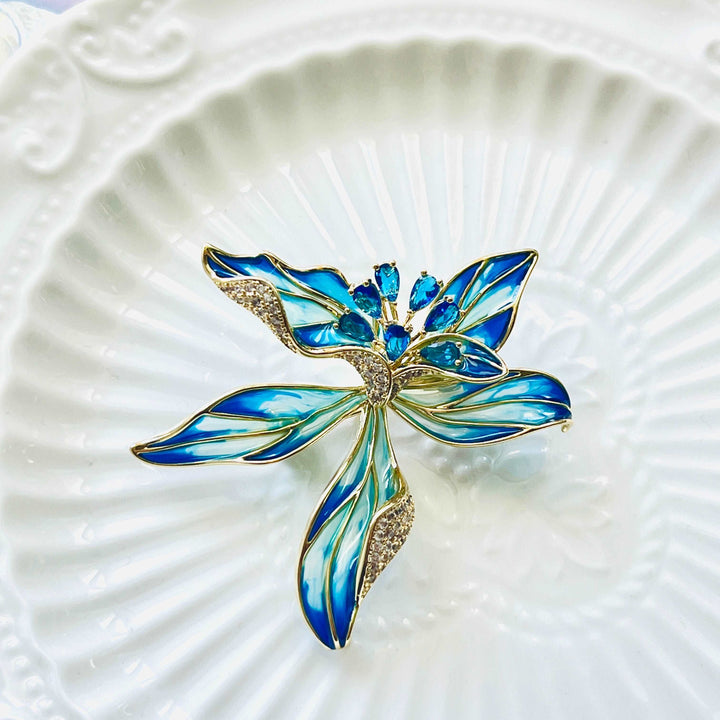 Charming Enamel Orchid Flower Brooch