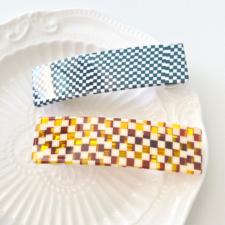 Check Pattern Hair Barrette - Natural Bunny Accessories