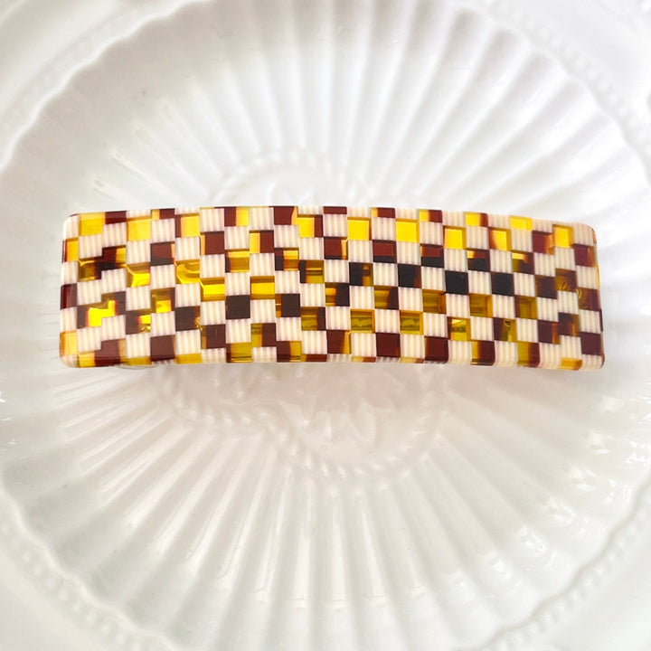 Check Pattern Hair Barrette - Natural Bunny Accessories