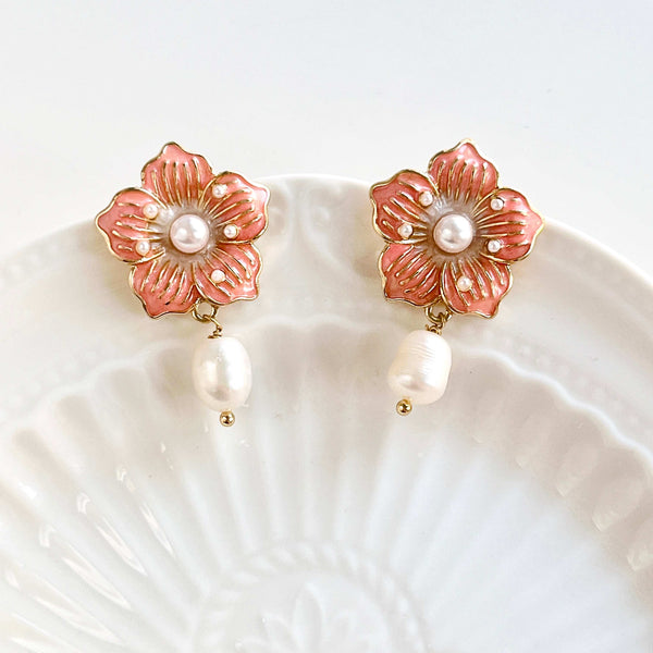 Cherry Blossom Pearl Drop Earrings