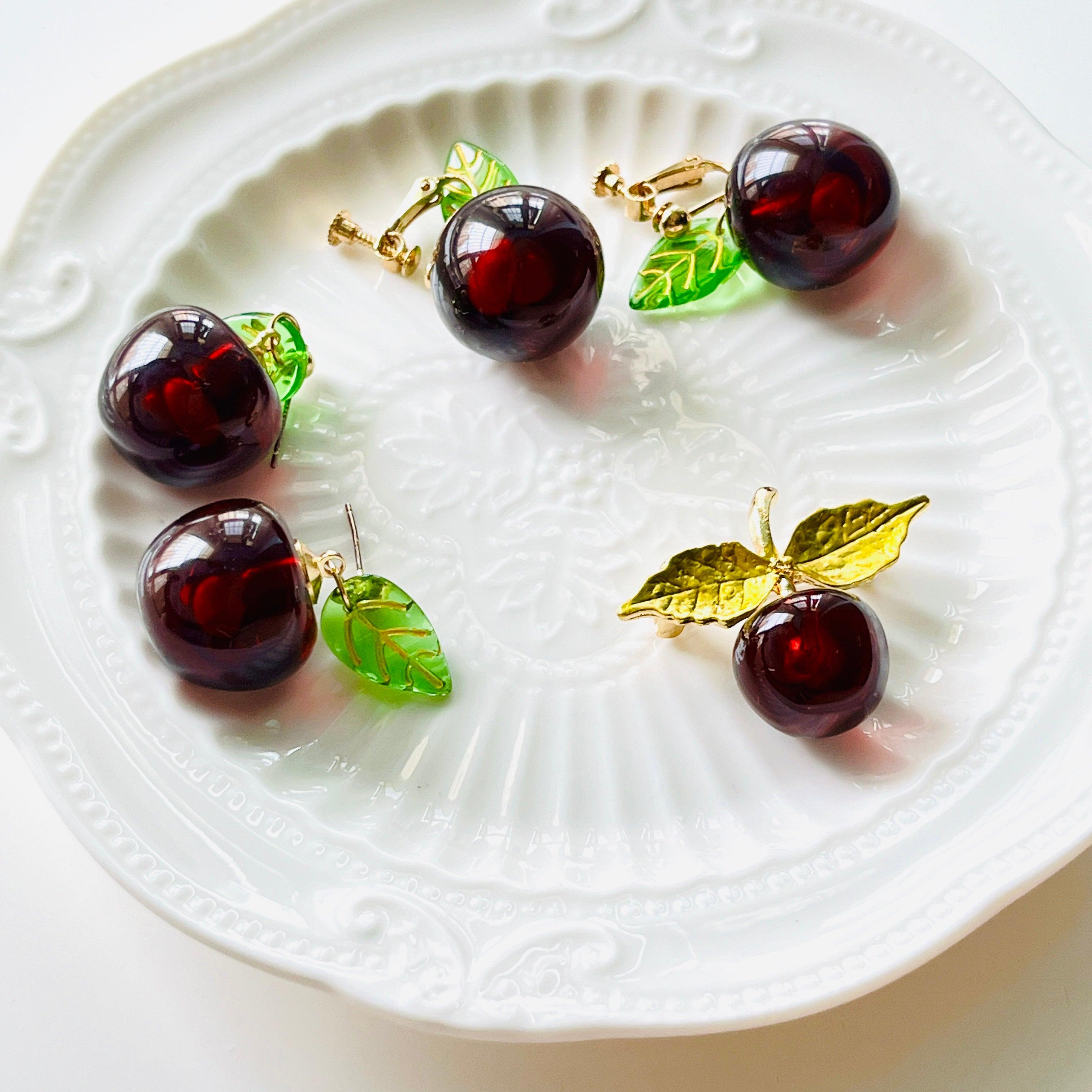 Cherry Drop Earrings Clip on Earrings Natural Bunny Accessories