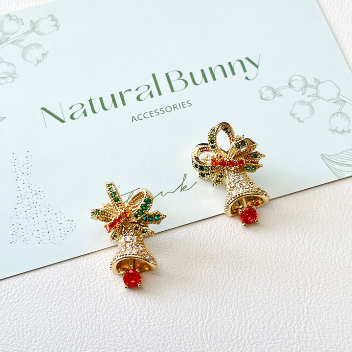 Christmas Bell Stud Earrings - Natural Bunny Accessories