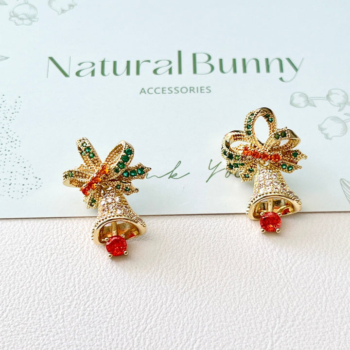 Christmas Bell Stud Earrings - Natural Bunny Accessories