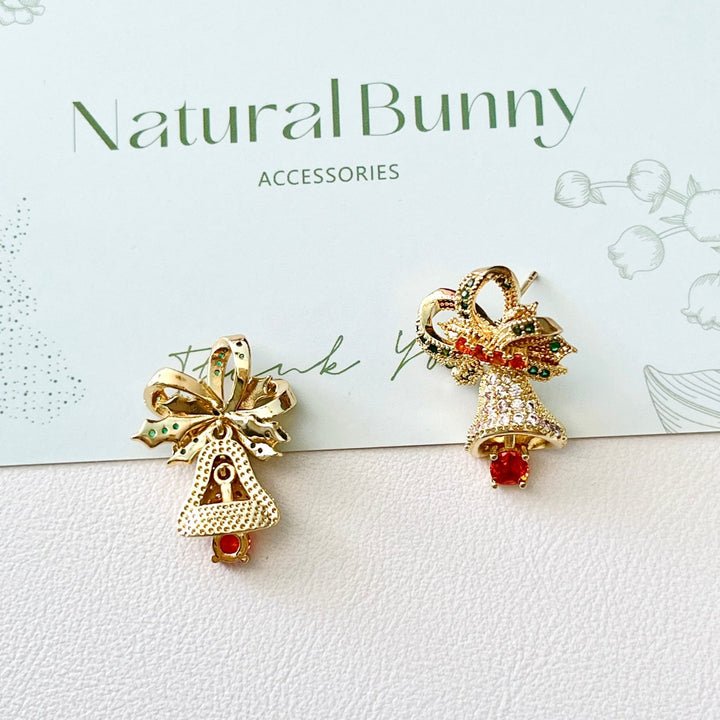 Christmas Bell Stud Earrings - Natural Bunny Accessories