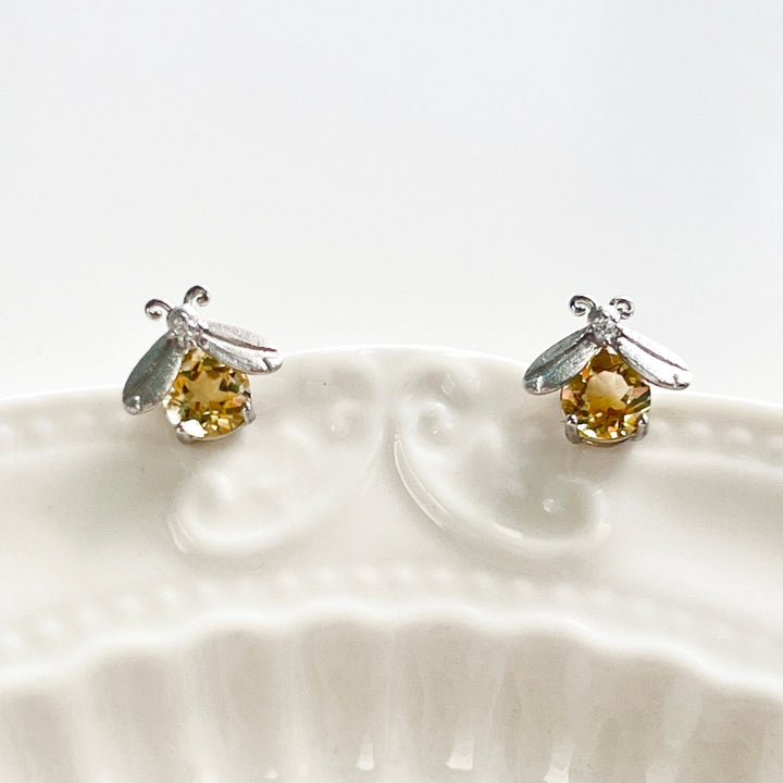 Citrine Firefly Sterling Silver Stud Earrings - Natural Bunny Accessories