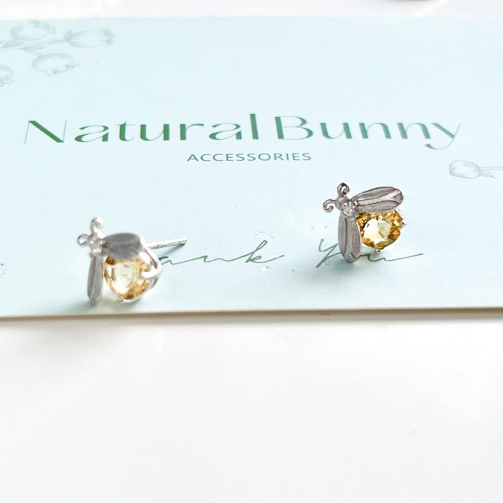 Citrine Firefly Sterling Silver Stud Earrings - Natural Bunny Accessories