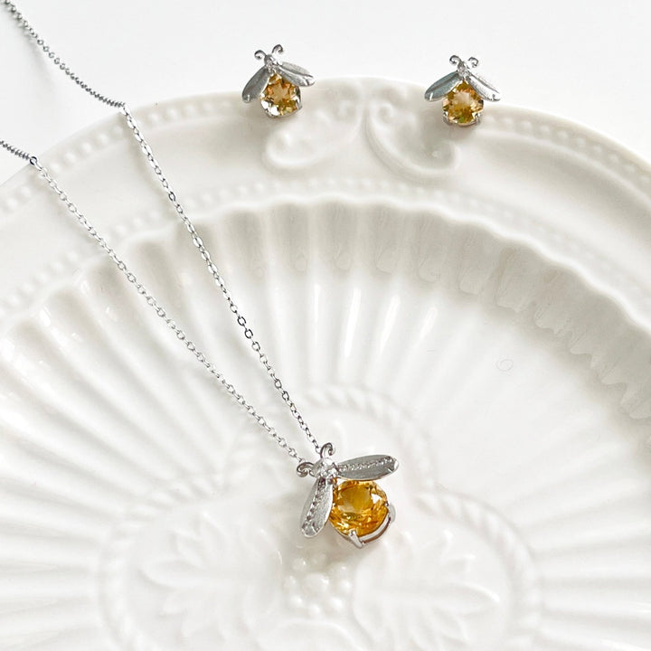 Citrine Firefly Sterling Silver Stud Earrings - Natural Bunny Accessories