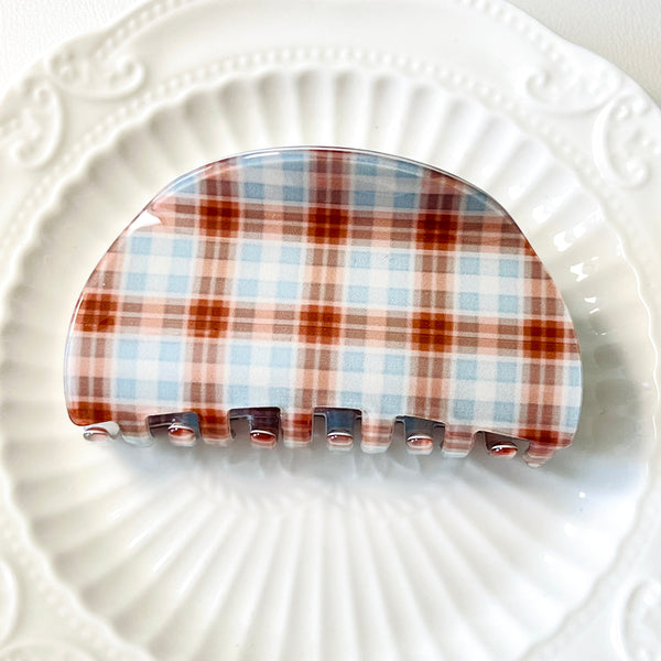 Coffee Time Tartan Hair Claw Clip