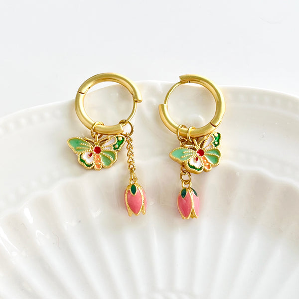Colorful Butterfly Tulip Hoop Earrings