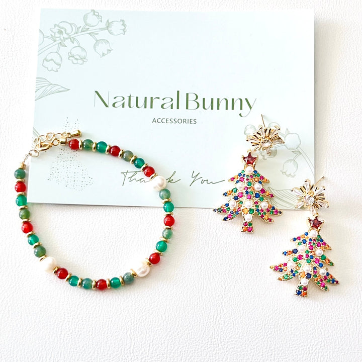 Colorful Snowflake Christmas Tree Drop Earrings - Natural Bunny Accessories