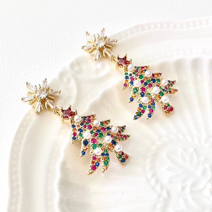 Colorful Snowflake Christmas Tree Drop Earrings - Natural Bunny Accessories