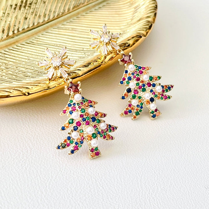 Colorful Snowflake Christmas Tree Drop Earrings - Natural Bunny Accessories