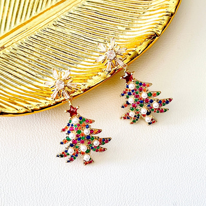 Colorful Snowflake Christmas Tree Drop Earrings - Natural Bunny Accessories