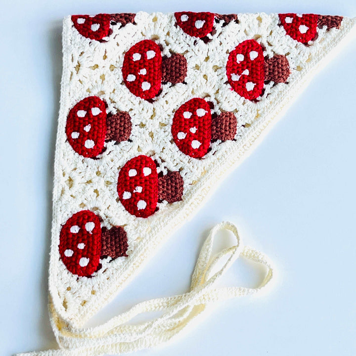 Cottagecore Crochet Mushroom Hair Bandana
