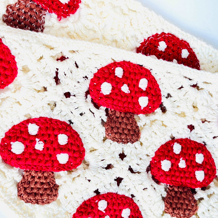 Cottagecore Crochet Mushroom Hair Bandana