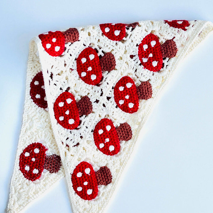 Cottagecore Crochet Mushroom Hair Bandana