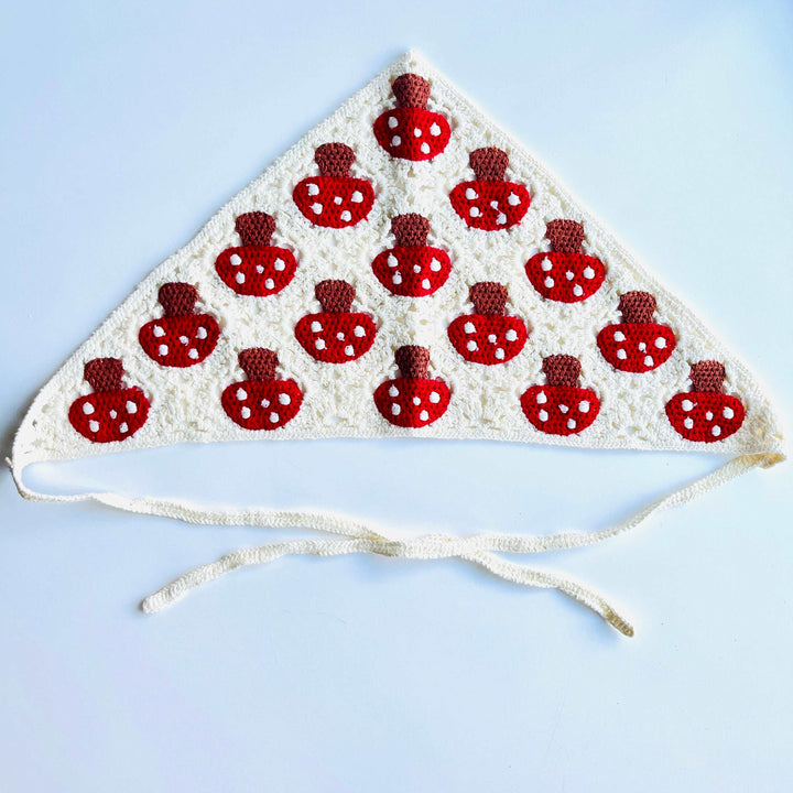 Cottagecore Crochet Mushroom Hair Bandana