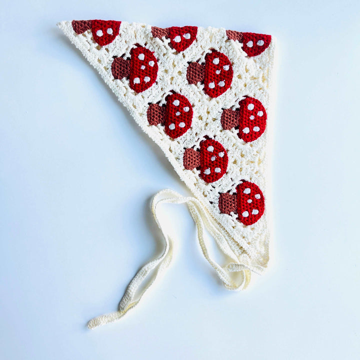 Cottagecore Crochet Mushroom Hair Bandana