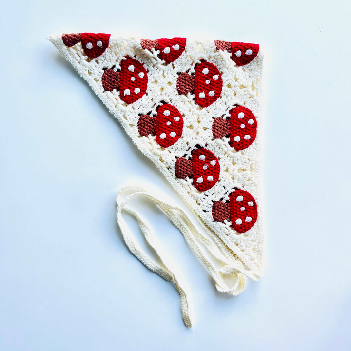 Cottagecore Crochet Mushroom Hair Bandana