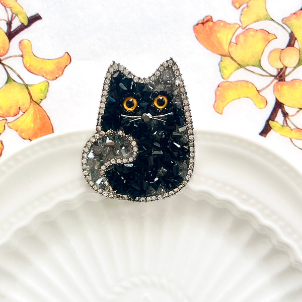 Crystal Black Cat Brooch