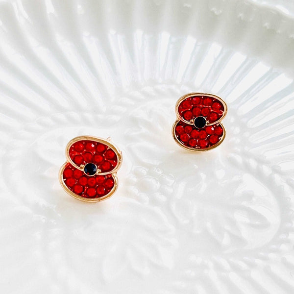 Crystal Red Poppy Stud Earrings - Natural Bunny Accessories