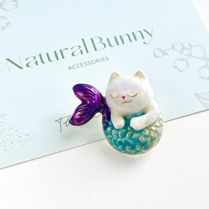 Cute Cat Mermaid Brooch - Natural Bunny Accessories