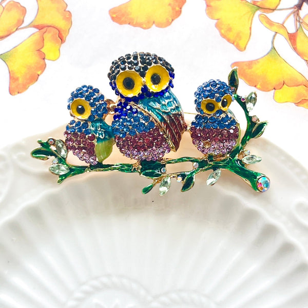 Cute Owl Family Brooch - Natural Bunny Accessories
