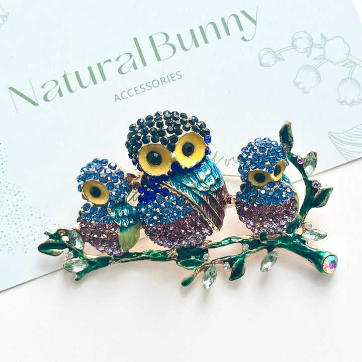 Cute Owl Family Brooch - Natural Bunny Accessories