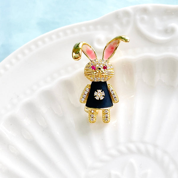 Cute Rabbit Wearing Little Black Dress Brooch