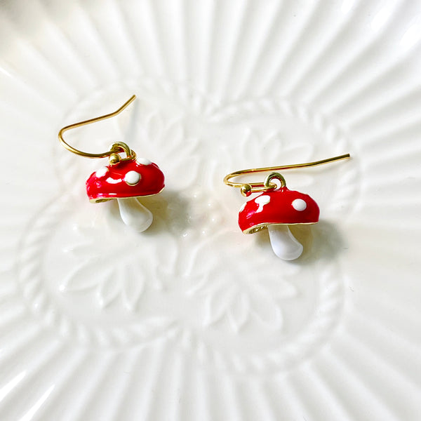 Cute Red Mushroom Hook Earrings