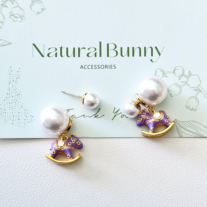 Cute Rocking Horse Pearl Necklace | Bracelet | Earrings Set - Natural Bunny Accessories
