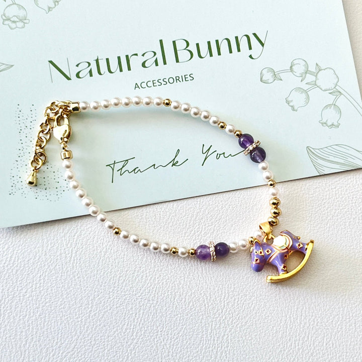 Cute Rocking Horse Pearl Necklace | Bracelet | Earrings Set - Natural Bunny Accessories