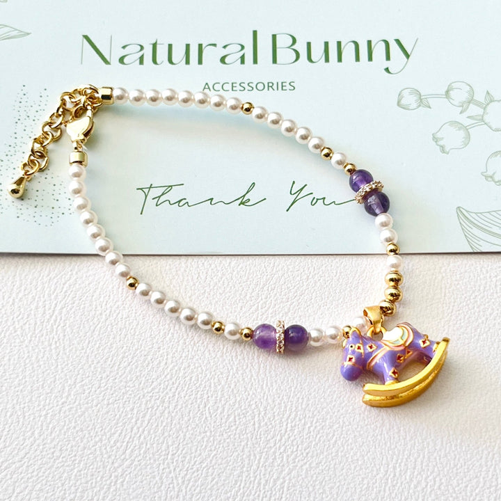 Cute Rocking Horse Pearl Necklace | Bracelet | Earrings Set - Natural Bunny Accessories