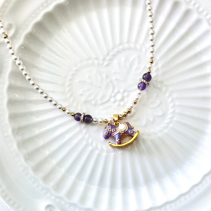 Cute Rocking Horse Pearl Necklace | Bracelet | Earrings Set - Natural Bunny Accessories