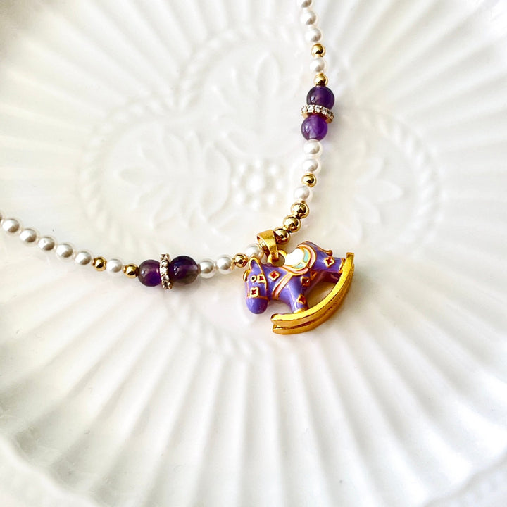 Cute Rocking Horse Pearl Necklace | Bracelet | Earrings Set - Natural Bunny Accessories