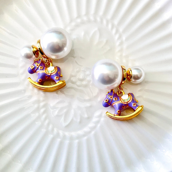 Cute Rocking Horse Pearl Necklace | Bracelet | Earrings Set - Natural Bunny Accessories