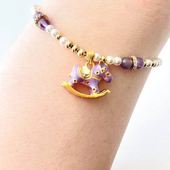 Cute Rocking Horse Pearl Necklace | Bracelet | Earrings Set - Natural Bunny Accessories