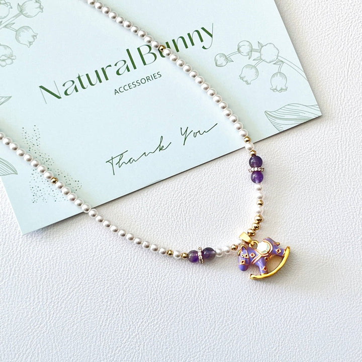 Cute Rocking Horse Pearl Necklace | Bracelet | Earrings Set - Natural Bunny Accessories