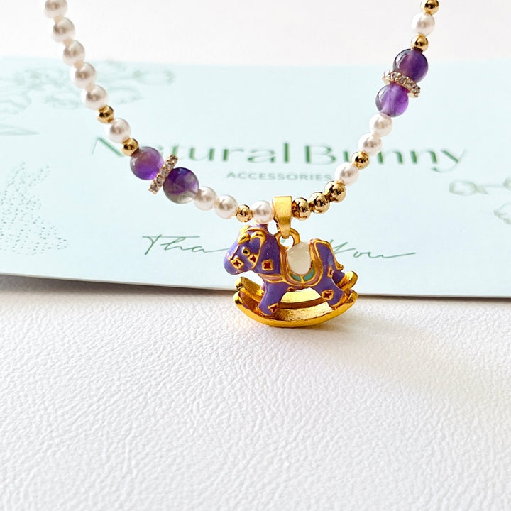 Cute Rocking Horse Pearl Necklace | Bracelet | Earrings Set - Natural Bunny Accessories