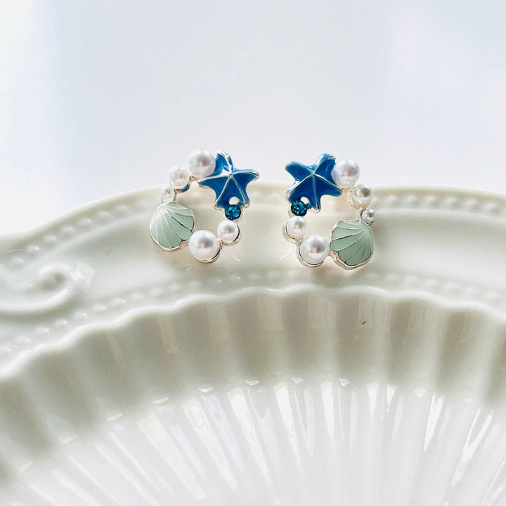 Cute Starfish and Shell Stud Earrings