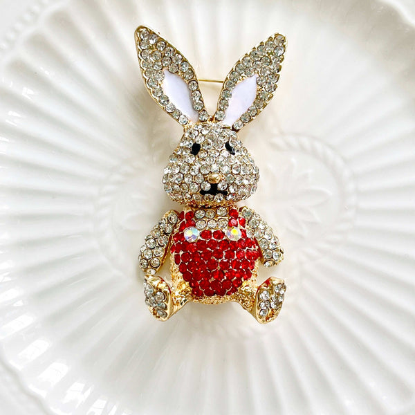 Cute Rabbit Wearing Red Overalls Brooch