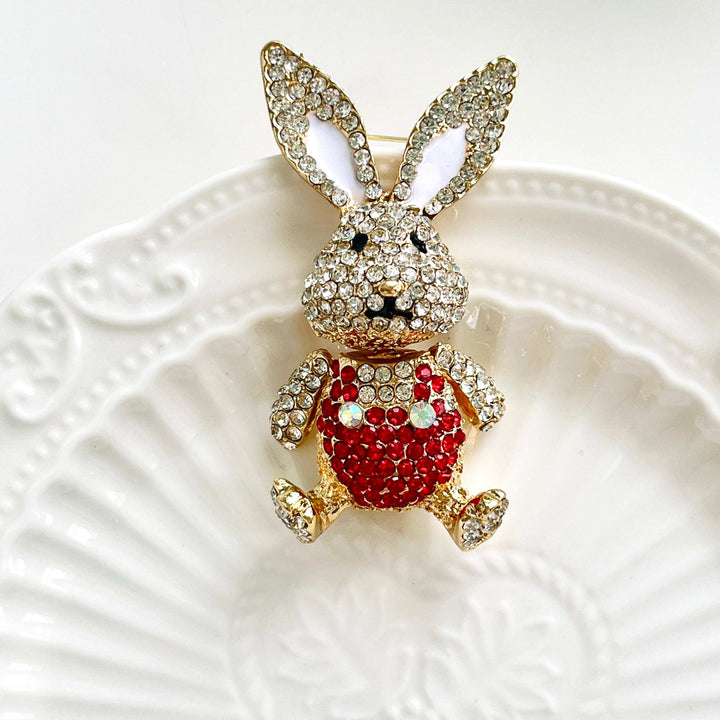 Cute Rabbit Wearing Red Overalls Brooch