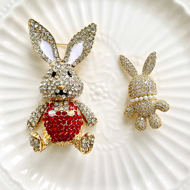 Cute Rabbit Wearing Red Overalls Brooch