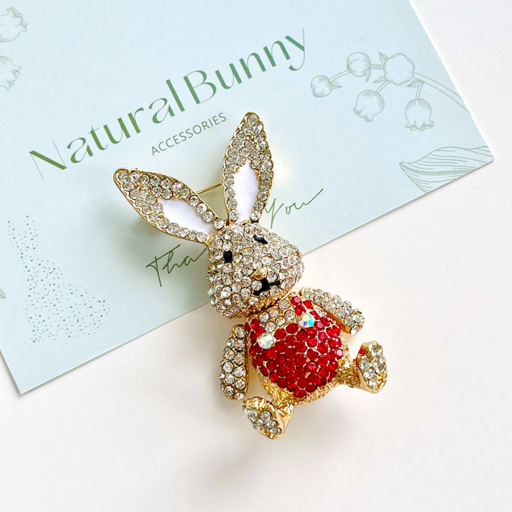 Cute Rabbit Wearing Red Overalls Brooch