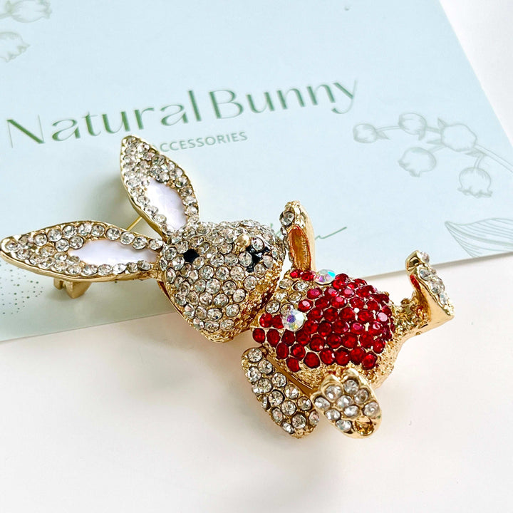 Cute Rabbit Wearing Red Overalls Brooch