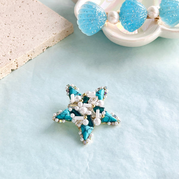 Dainty Blue Starfish Brooch