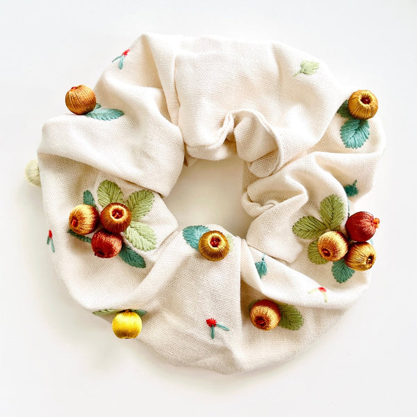 Dainty Colorful Embroidered Berry Hair Scrunchie - Natural Bunny Accessories