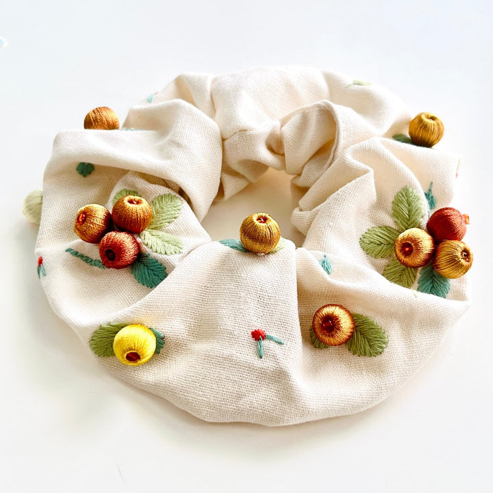 Dainty Colorful Embroidered Berry Hair Scrunchie - Natural Bunny Accessories