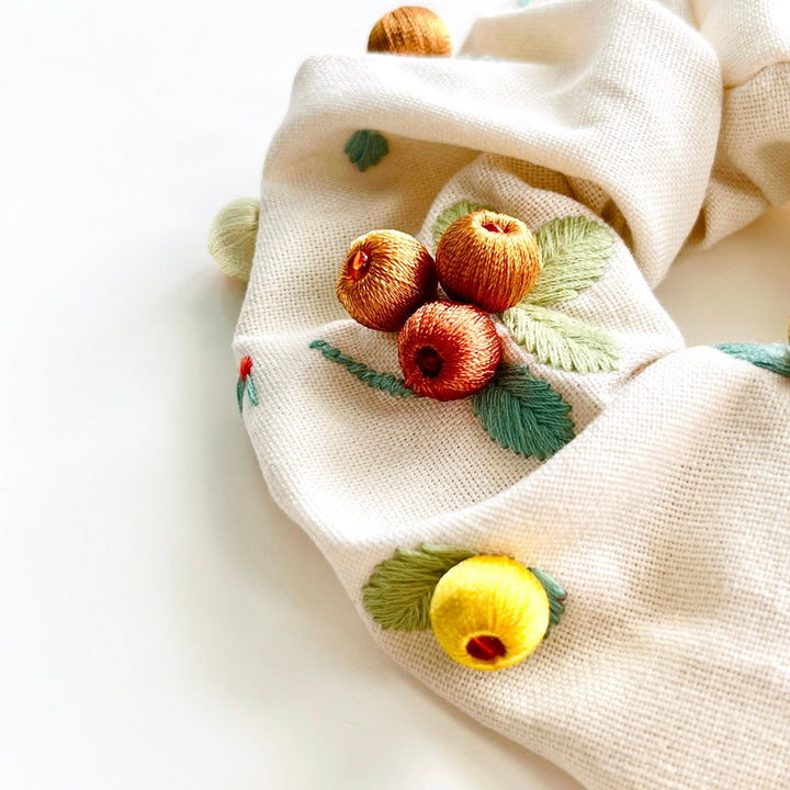 Dainty Colorful Embroidered Berry Hair Scrunchie - Natural Bunny Accessories