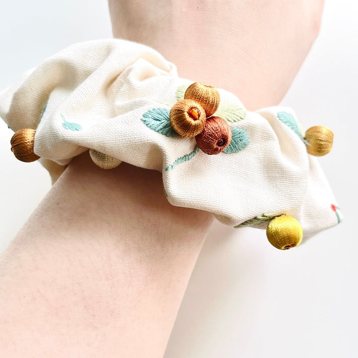 Dainty Colorful Embroidered Berry Hair Scrunchie - Natural Bunny Accessories